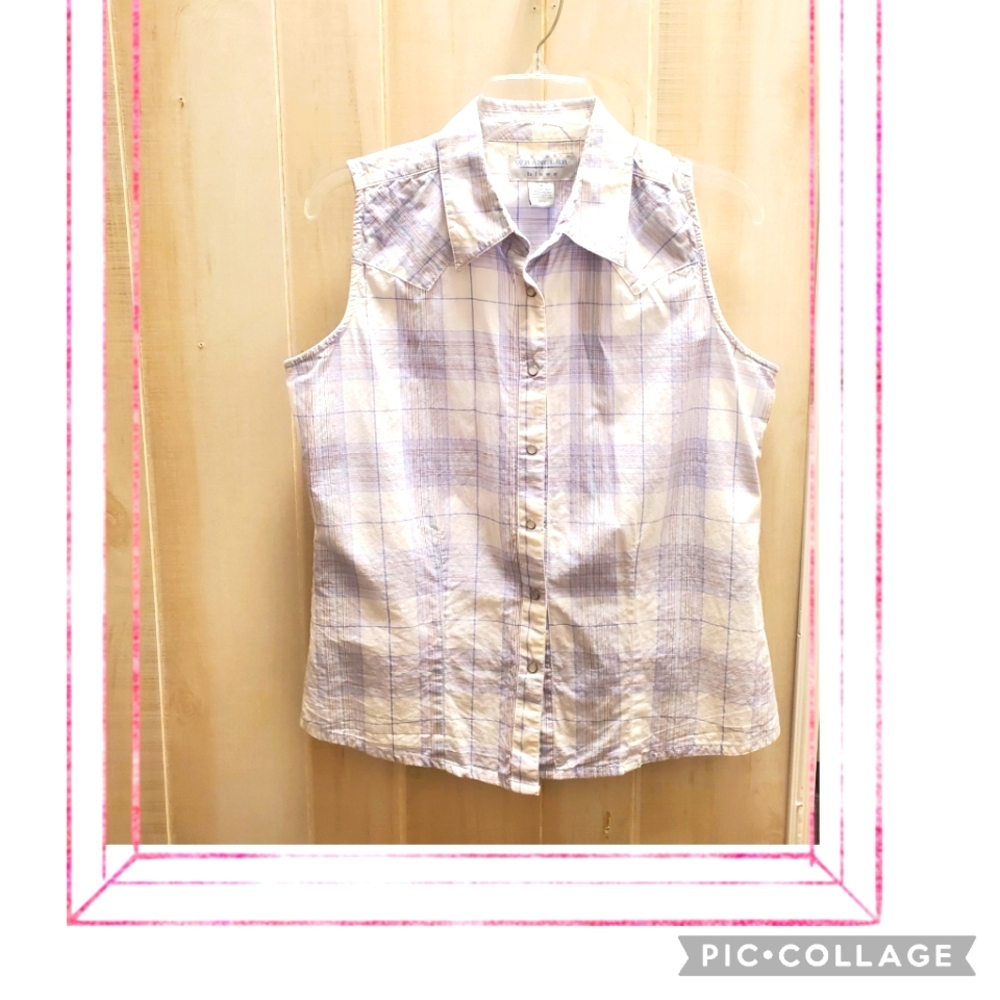 WRANGLER Pearl Snap Down Plaid Sleeveless Top Size M - EUC